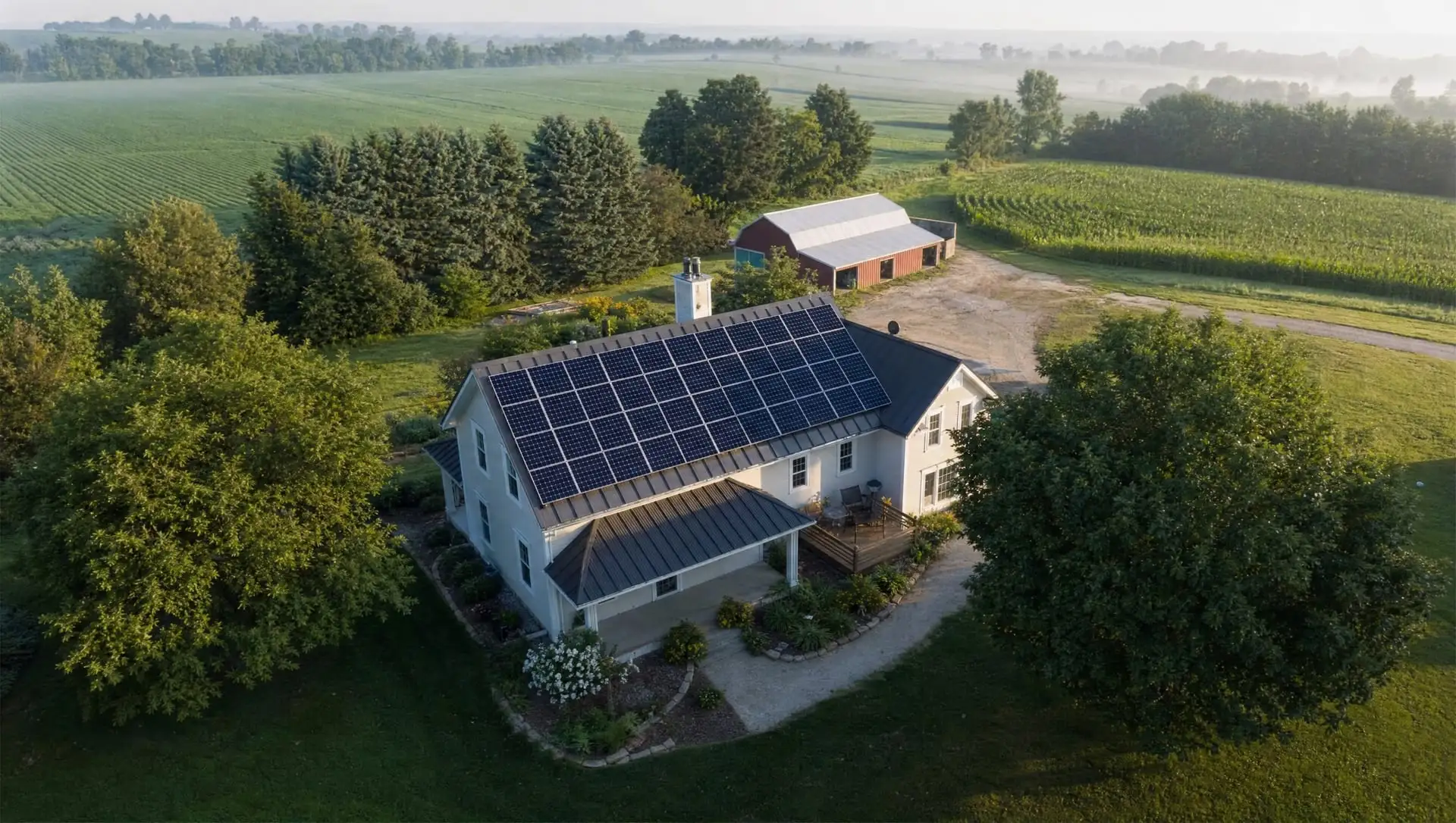 Aerial inspection view of a rooftop solar array