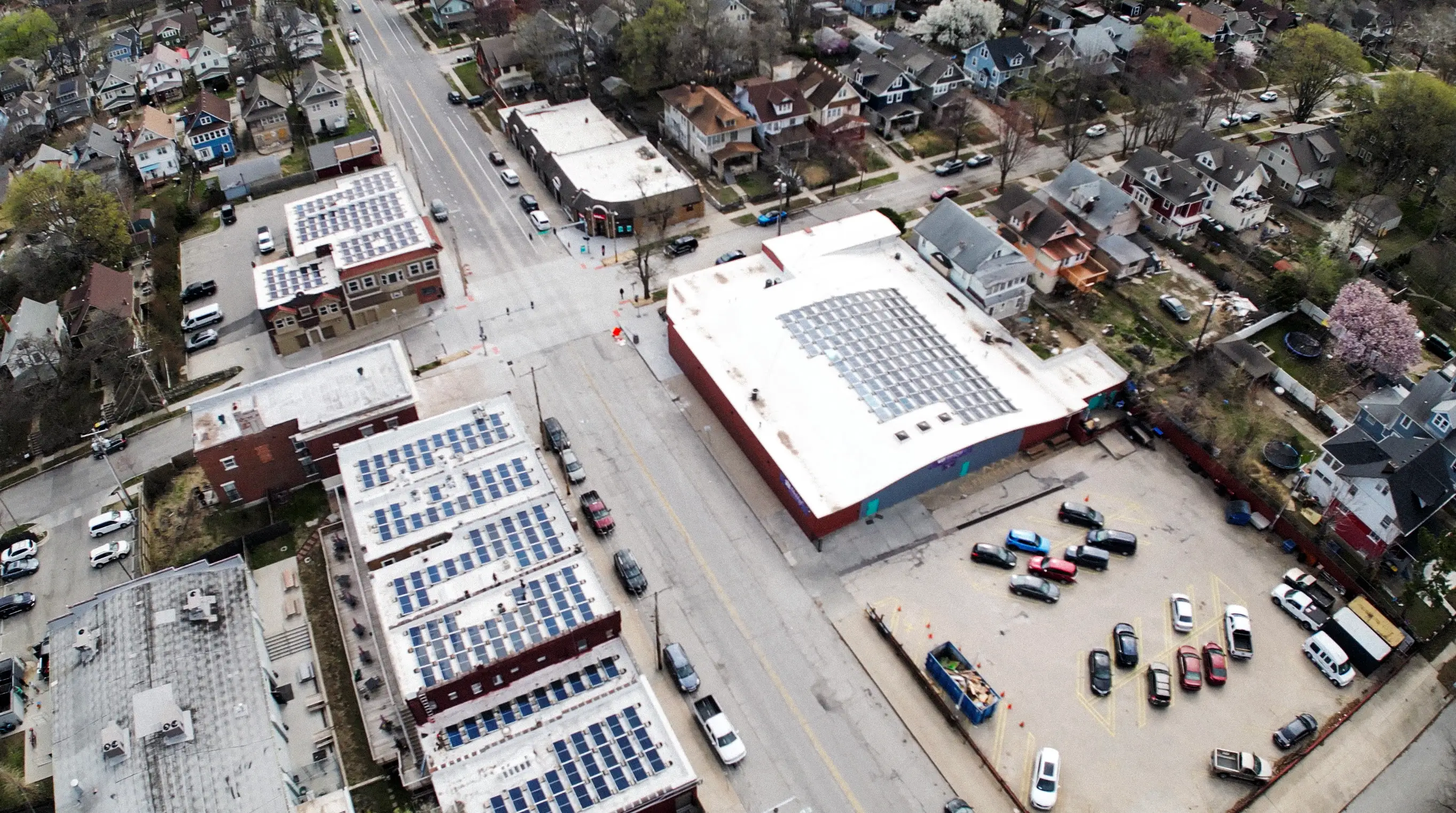 Aerial view of Kansas City commercial solar arrays